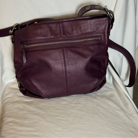 Coach Purple Perforated C Leather Shoulder Crossbody Bag - Picture 5 of 6